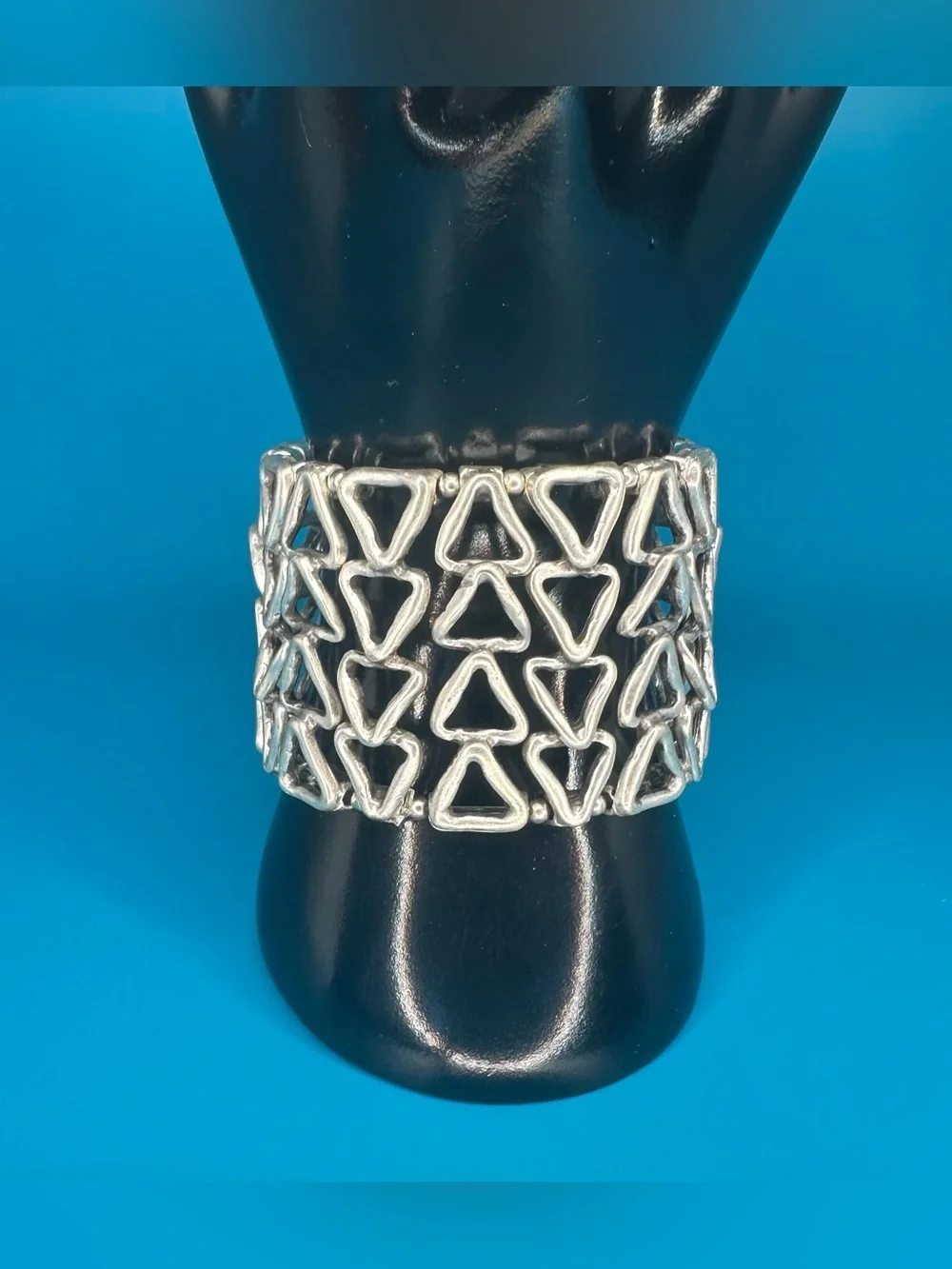 Sterling-Style Silver Triangle Link Stretch Bracelet